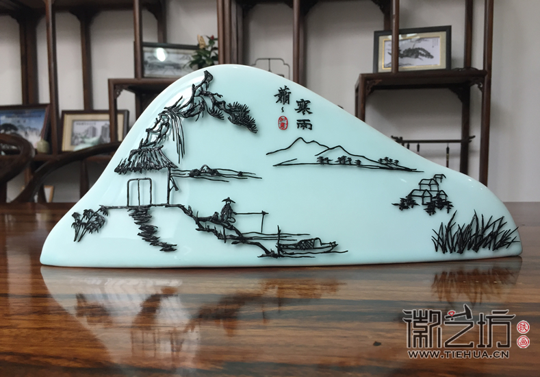 新中式艺术陶瓷写意山水铁画《寒雨潇潇》 新中式艺术陶瓷写意山水铁画《寒雨潇潇》