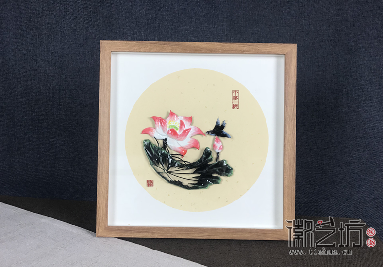 清荷原木框装饰铁画2 清荷原木框装饰铁画2